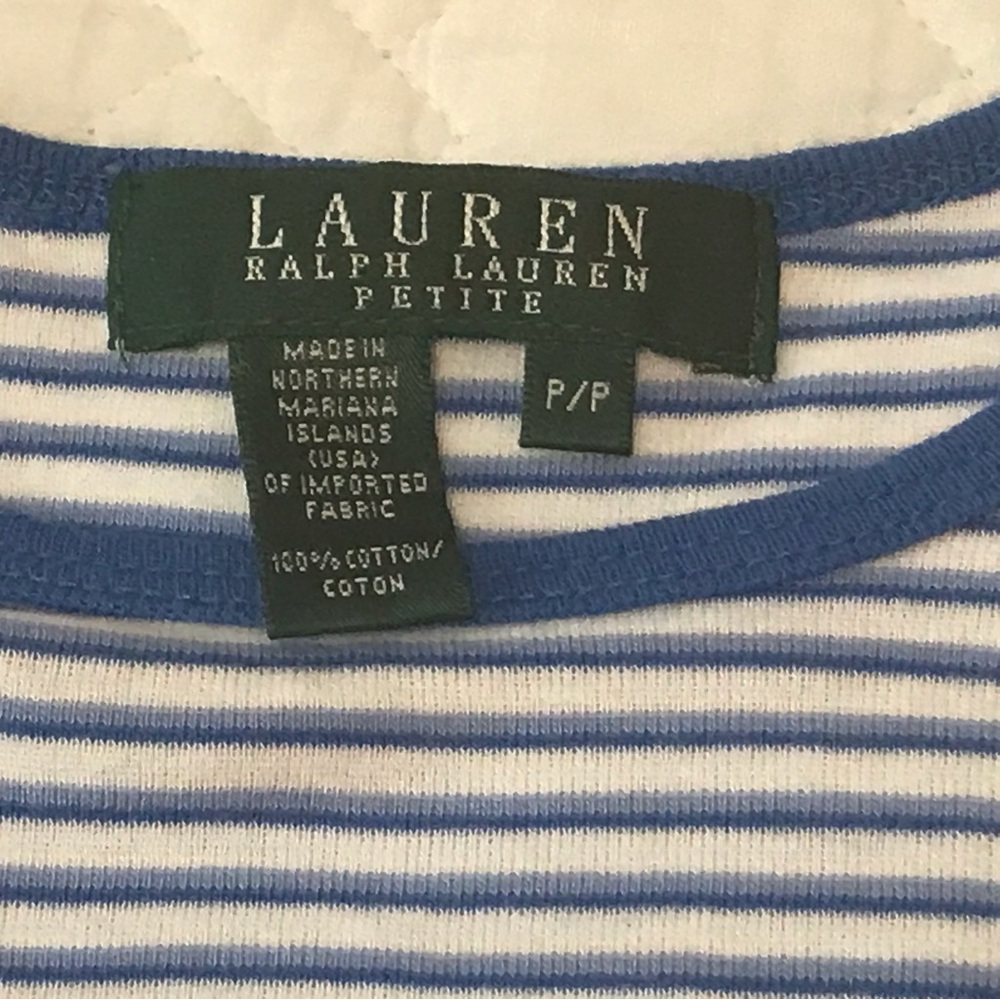 Lauren Ralph Lauren Blue White Striped Short Sleeve Tee Shirt Size P/P - Picture 2 of 8